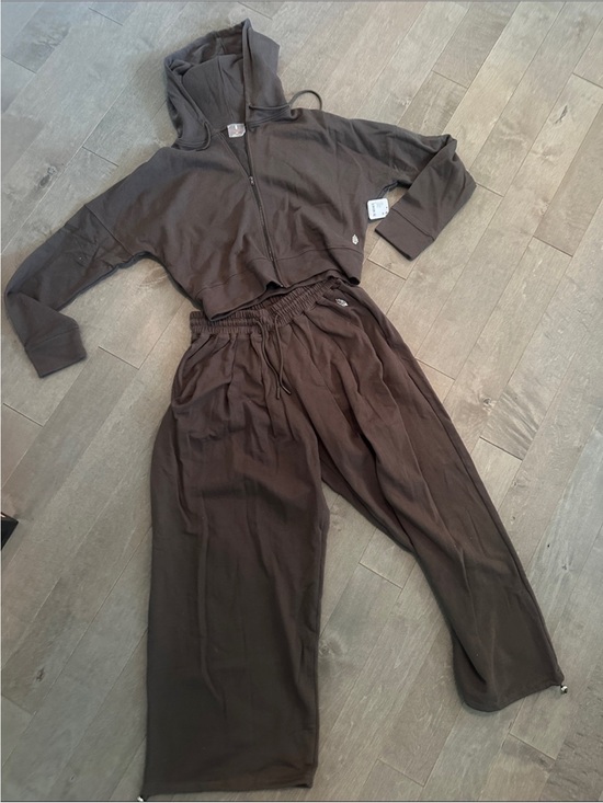 Free People Pants - Free People Dark Brown Cropped Zip Hoodie & Wide Leg Joggers Set